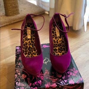 Qupid pink velvet platform wedge heels